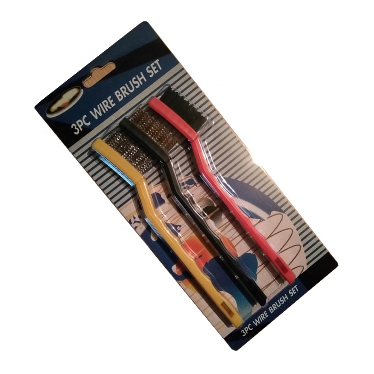 3PC 7&9 inch Finger Nylon Brass Wire Brush Set Stainless Steel Detailed Wash Brush Plastic Cleaning Rust Detailing