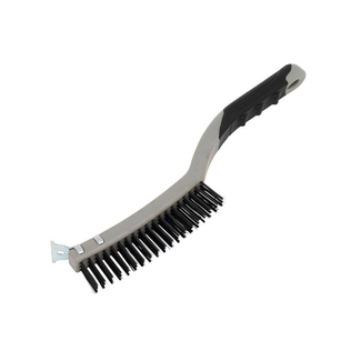 TPR Handle 4 Rows Black Stainless Steel Wire Cleaning Brush with Scraper 