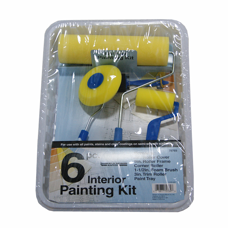 6PC Interior Painting Tools Kit Foam Roller Corner Brush with Disposable Paint Tray 