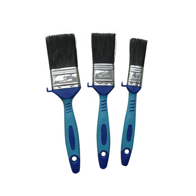 Natural Bristle Wall Flat Paint Brush and Painting Function TPR Soft Handle with Polyester Hair Brush Set