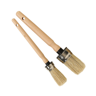 Natural Boar Hair Bristles Circular Brush Car Detailing Brush Round Head Paint Brush with Varnished Wooden Handle