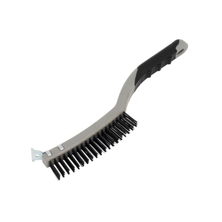 TPR Handle 4 Rows Black Stainless Steel Wire Cleaning Brush with Scraper