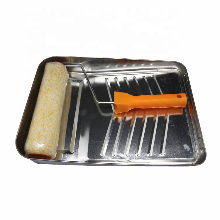 3PCs 9 Inch Metal Tray China Factory Paint Tray Painter Tool Kit Roller Brush Sets For Industrial Use
