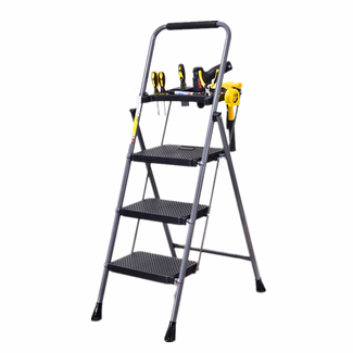 Drywall Ladder Multi-Purpose Folding Iron Ladders Non-slip Handrail Work Platform 330lb Capacity with Tools Plate Tray