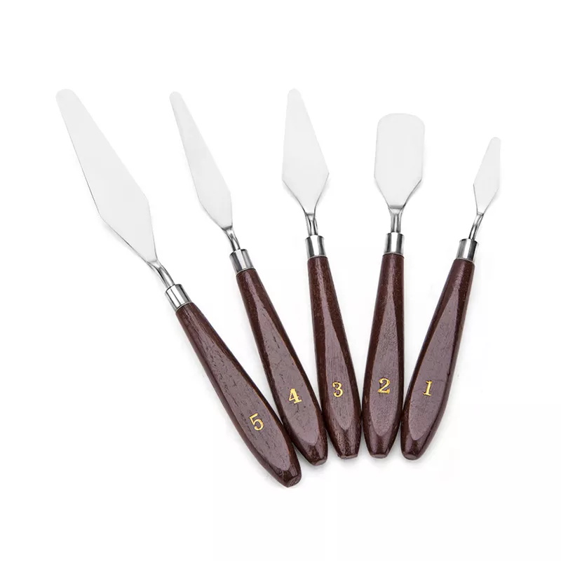 5pcs Stainless Steel Knife Spatula Kit Palette For Oil Painting Fine Arts Drawing Tool Set with Wooden Handle Flexible Blades