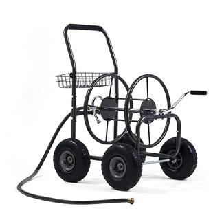 4 wheels portable garden hose reel cart with storage basket rust resistant heavy duty water hose holder water pipe truck