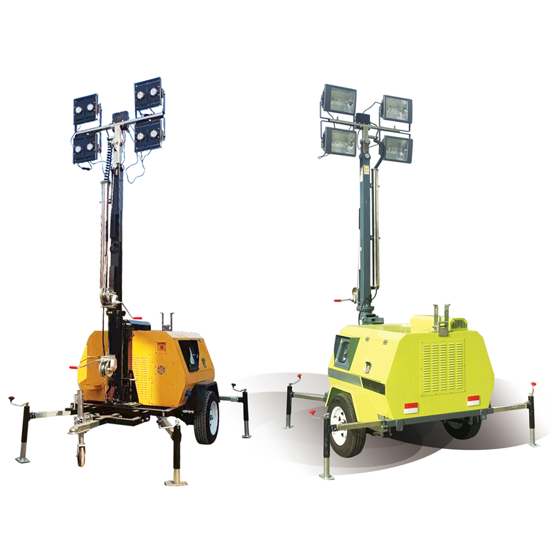 Construction Machinery Portable Led Light Towers 5 m 7 m 9 m Trailer Hand Lifting Mobile Lighting Tower Diesel Generator Set