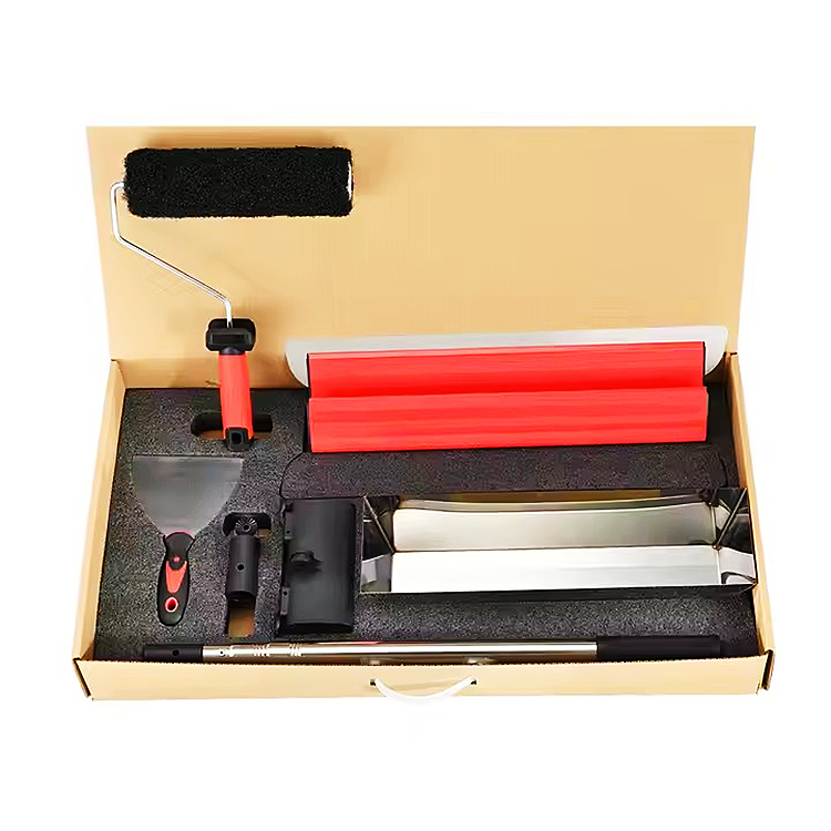 Putty Scraper Wall Finishing Skimming Blade Smoothing Tool Set Plaster Putty Roller Drywall Tools Stainless Steel Hopper Kit