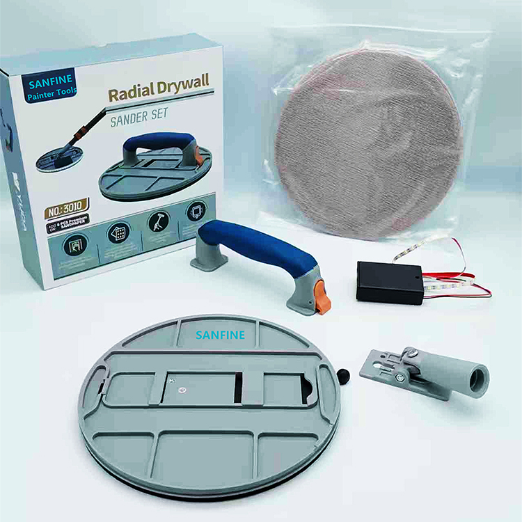 Drywall Sander 9 Inch Radial Sander with 6PC Sandpaper Rubber Handle and Female Threaded for Wood Drywall Cleaning and Polishing