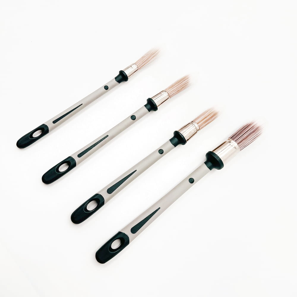 SFP0305 Ergonomic Handles Trim Brushes Round Head Natural Hog Bristle Brush Trim Paint Brush Car Detail Brush Rubber Handle 18mm 25mm
